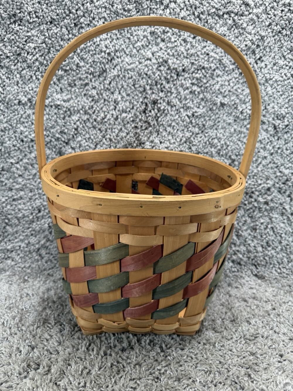 Handmade Woven Basket Wood Splint Swing Handle Primitive Farmhouse Decor Medium